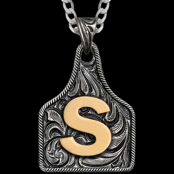 Texas Size Initial Cow Tag Necklace